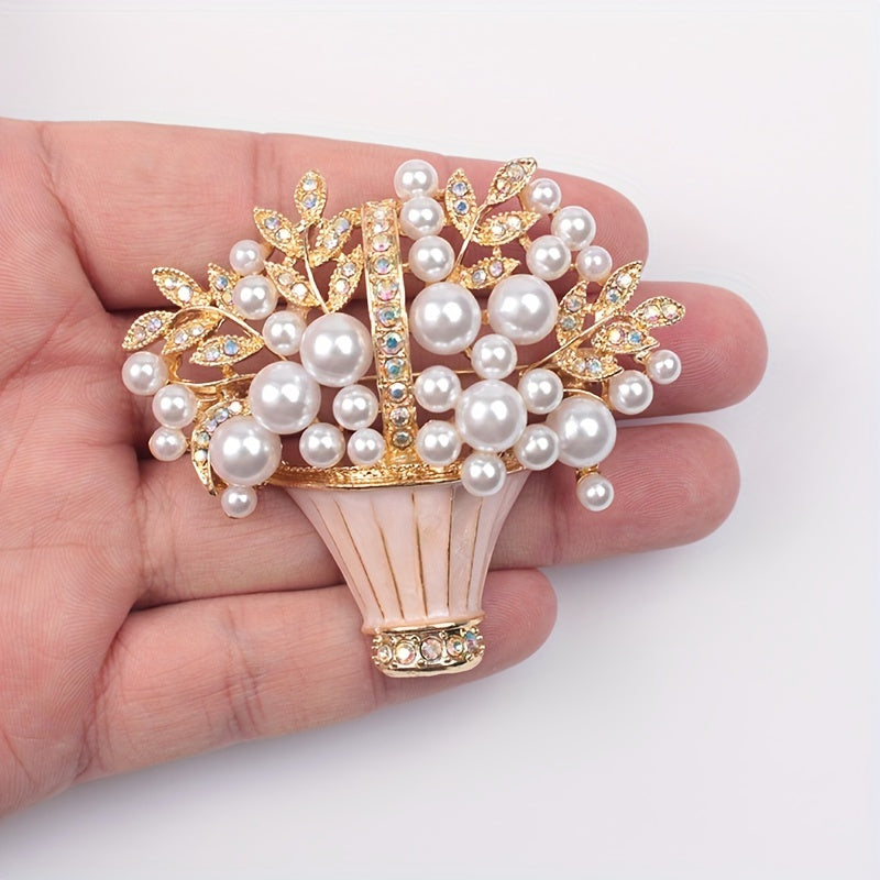 Faux Pearl and Rhinestone Flower Brooch Vintage-Inspired Irregular Shape for Dresses and Sweaters