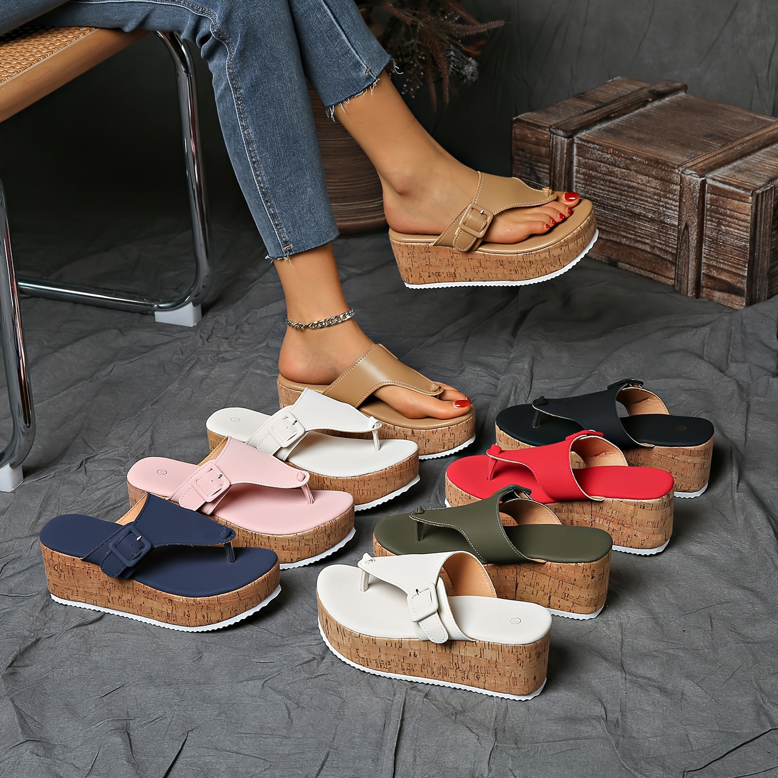 Women's White Open-Toe Platform Sandals Slip-On Summer Casual Footwear