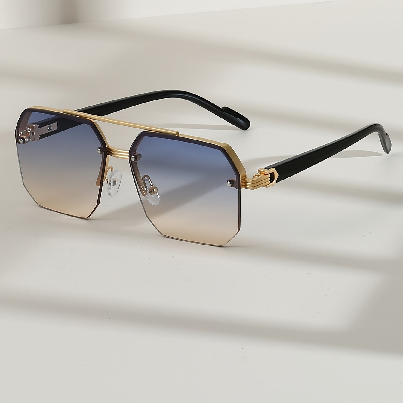 Men's Half-Frame Glasses Polygon Design Double Bridge Durable Zinc Alloy for Golf Hiking