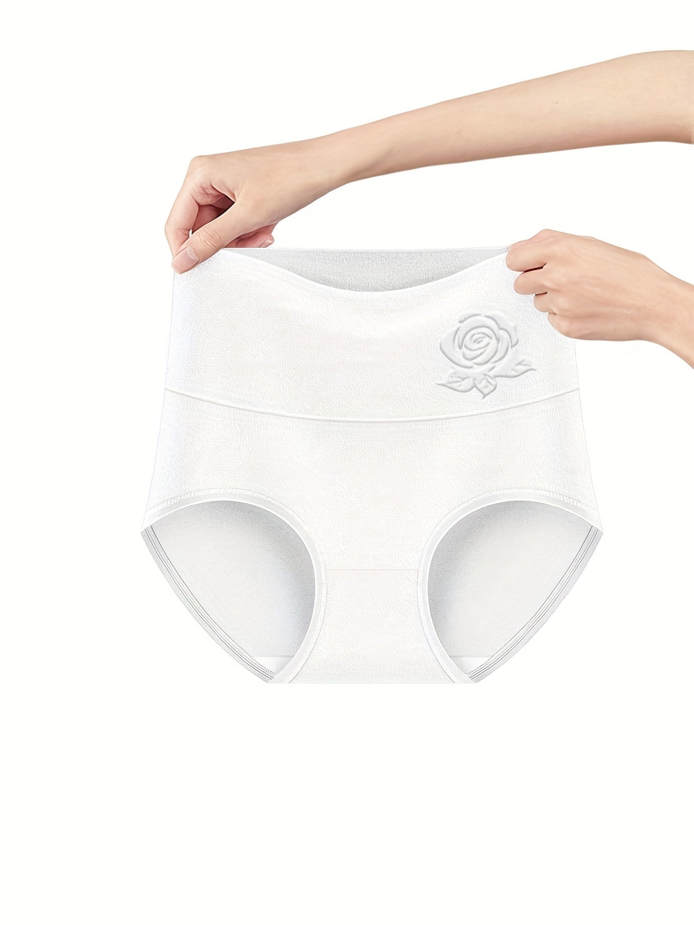 Women's High Waist Cotton Underwear Tummy Control Breathable Solid Color Briefs