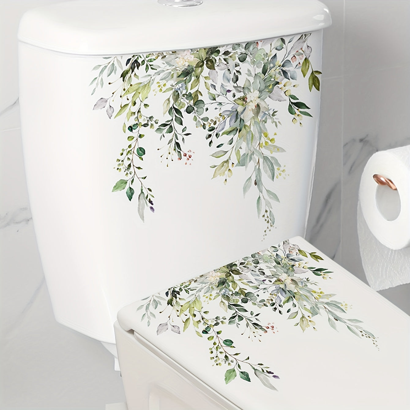 Set of 2 Waterproof Plant-Themed Toilet Stickers for Bathroom Decoration 26.92x31.75cm