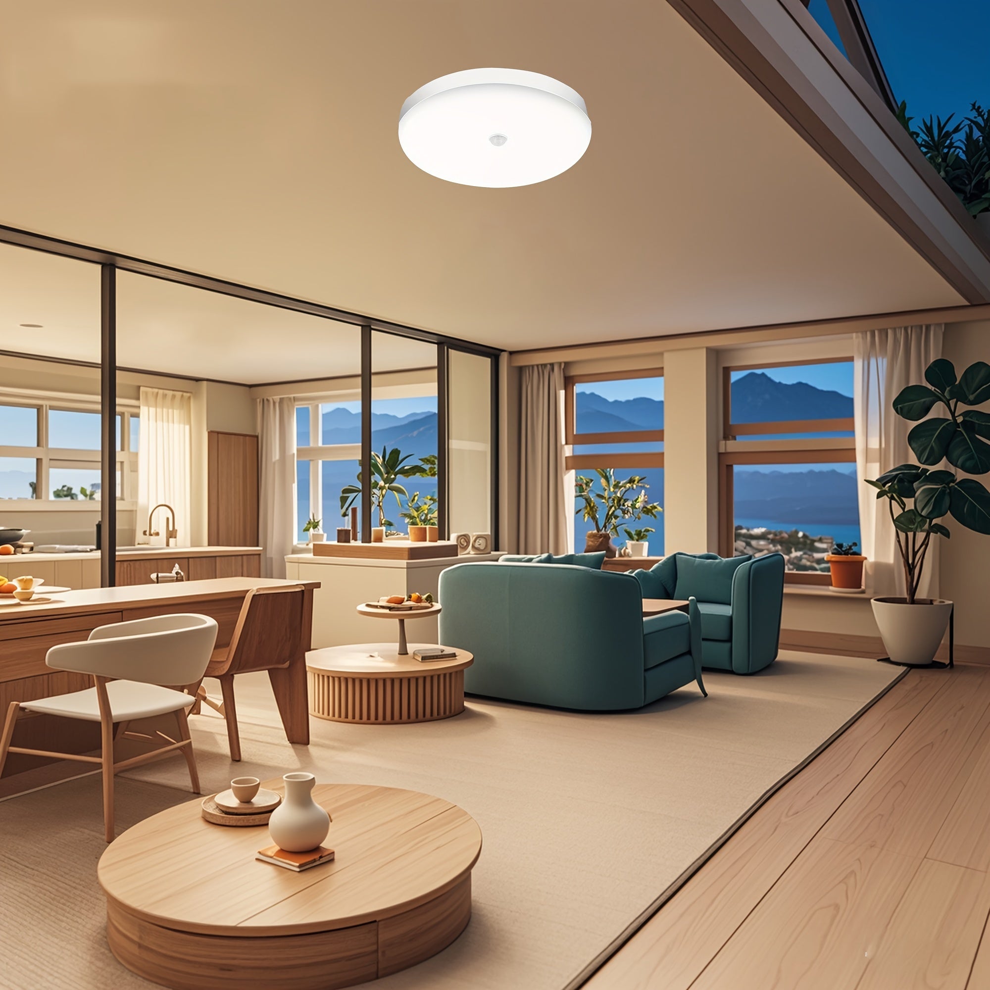 6000K LED Ceiling Light with Motion Sensor Indoor Flush Mount Plastic White