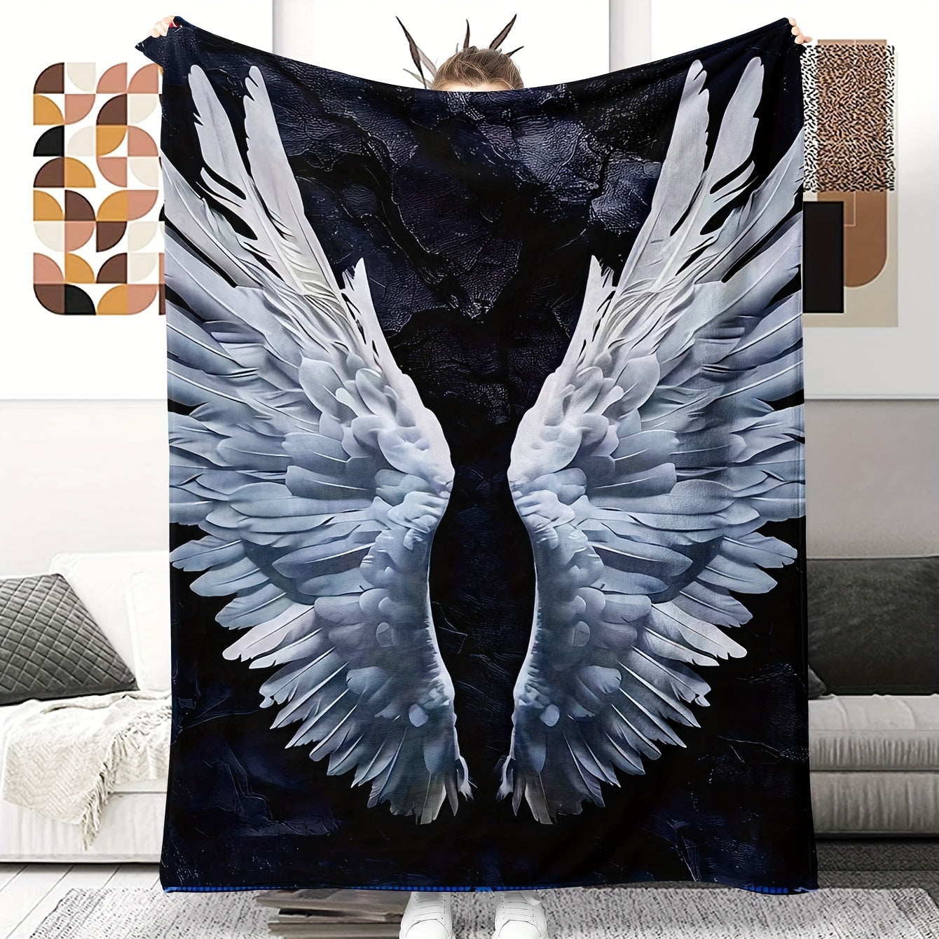 Angel Wings Throw Blanket Cozy Knit Fabric for Home Sofa Dorm Office