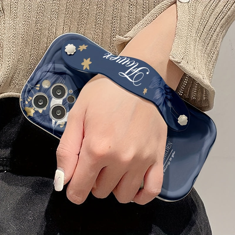 Funda de silicona con estampado de flores azul oscuro para Apple y Samsung Series