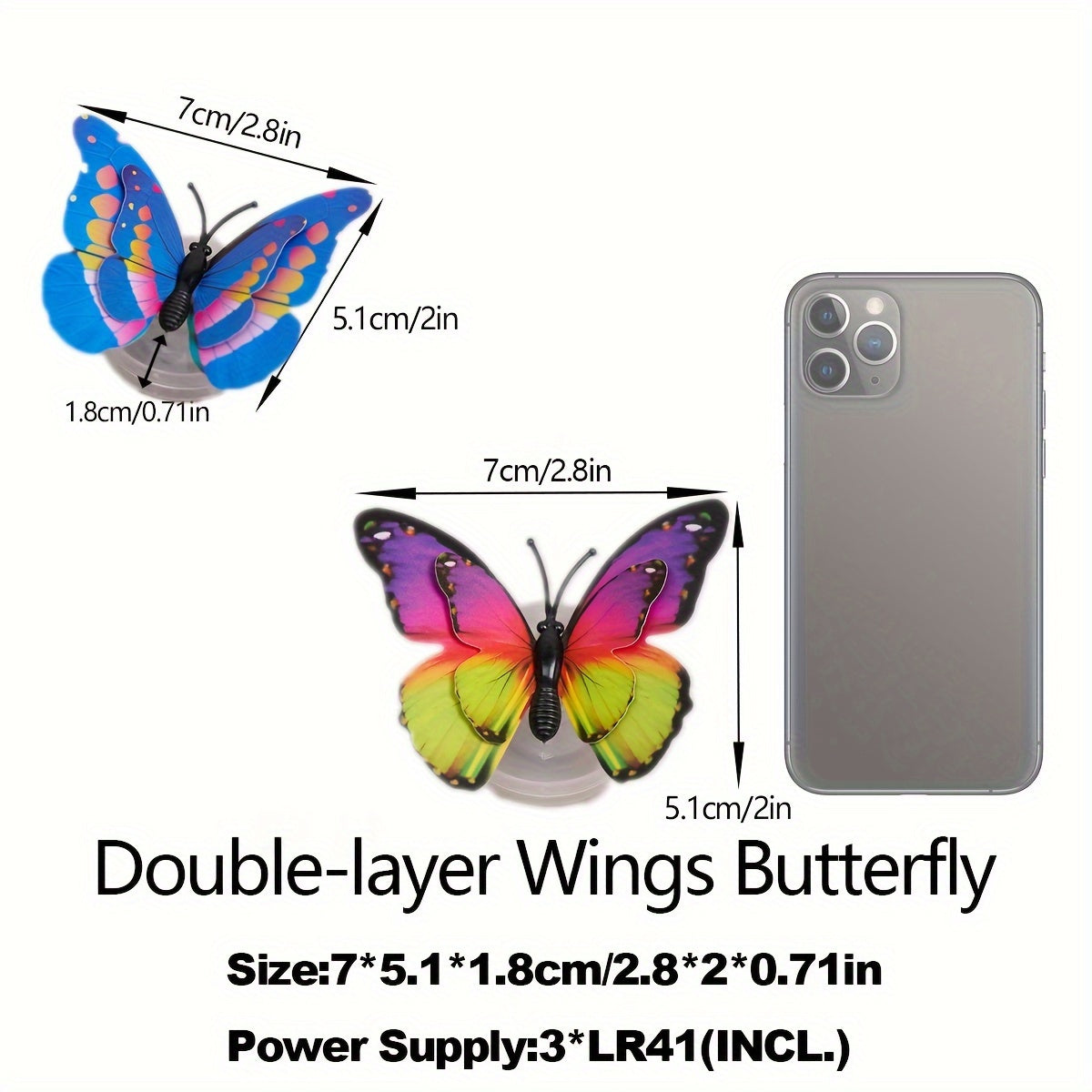 8pcs 3D Luminous Double-Layer Butterfly Wall Decor Adhesive Backing for Home or Gift