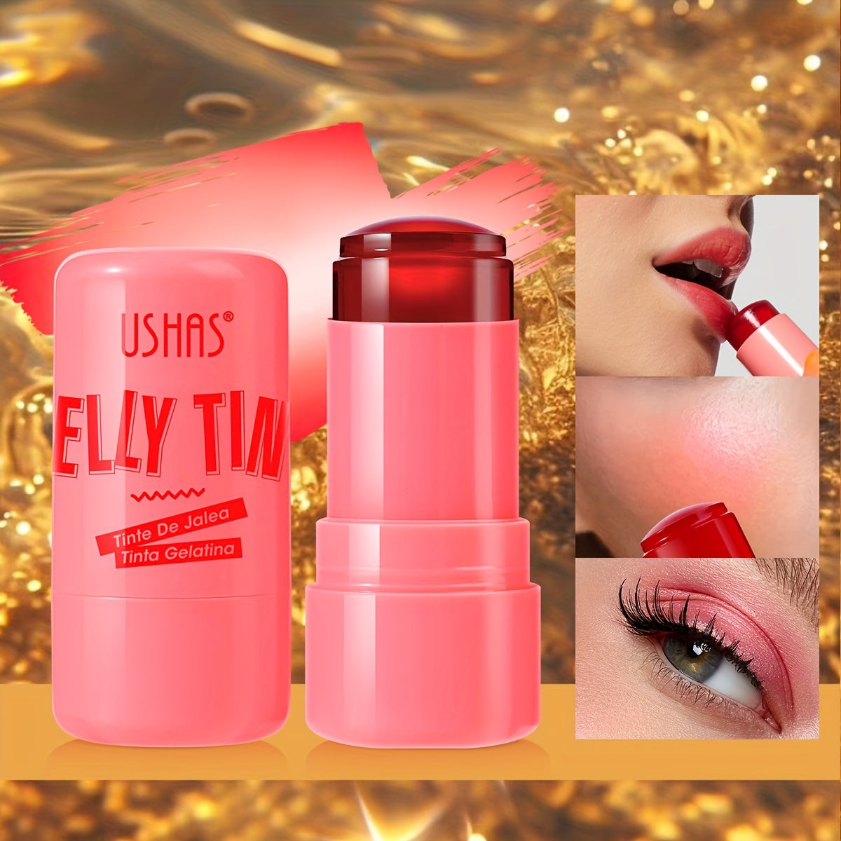 3-in-1 Suv o'tkazmaydigan Blush Stick Tabiiy pushti uchun lablar, ko'zlar va yonoqlarga