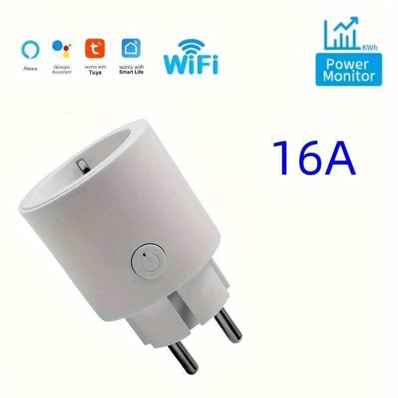 Enchufe inteligente WiFi mini con control por app, compatible con Alexa y Google Home, temporizador, 16A, 3840W, enchufe europeo