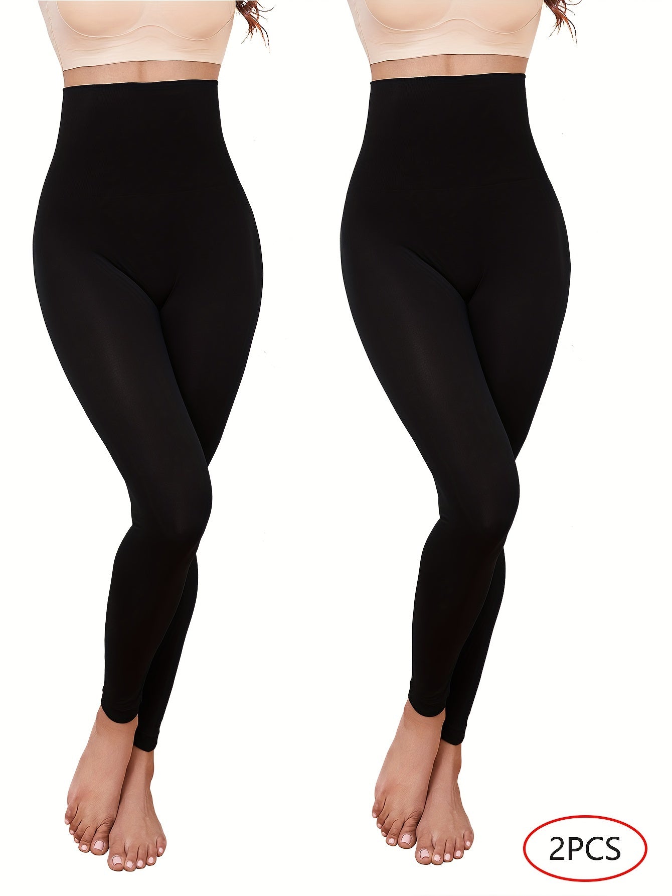Women's High-Waist Tummy Control Seamless Yoga Leggings Black 2 Pack
