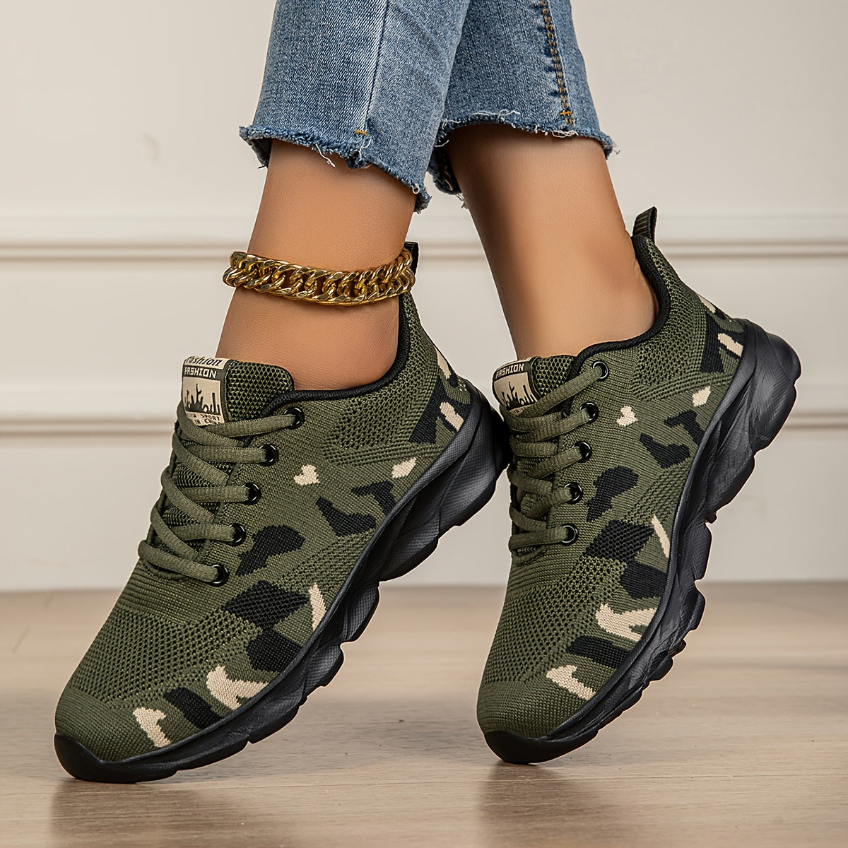 Women's Camouflage Mesh Sneakers Lightweight Slip-Resistant Walking Shoes