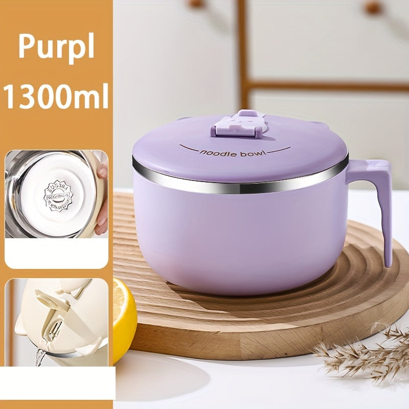 304 Stainless Steel Noodle Bowl with Lid Large Capacity Portable Tableware Anti-Scalding