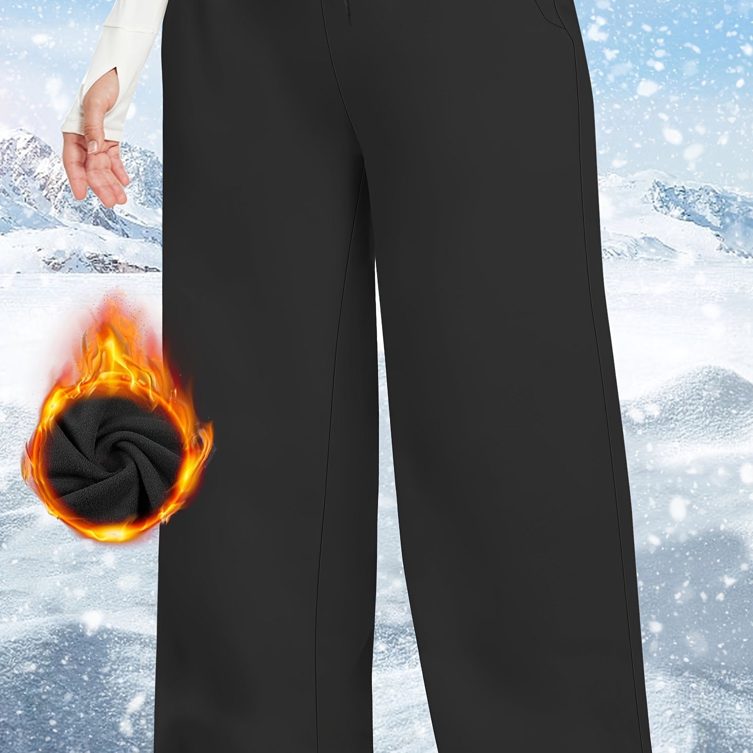 Pantalones de invierno con forro de felpa para mujer, talla plus, cintura elástica, azul marino, de pierna ancha