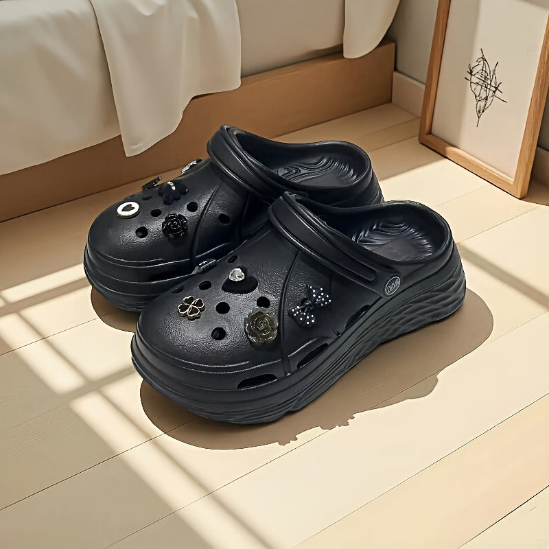 Women's Summer Fashion Shoes Black Illustration Casual Block Heel