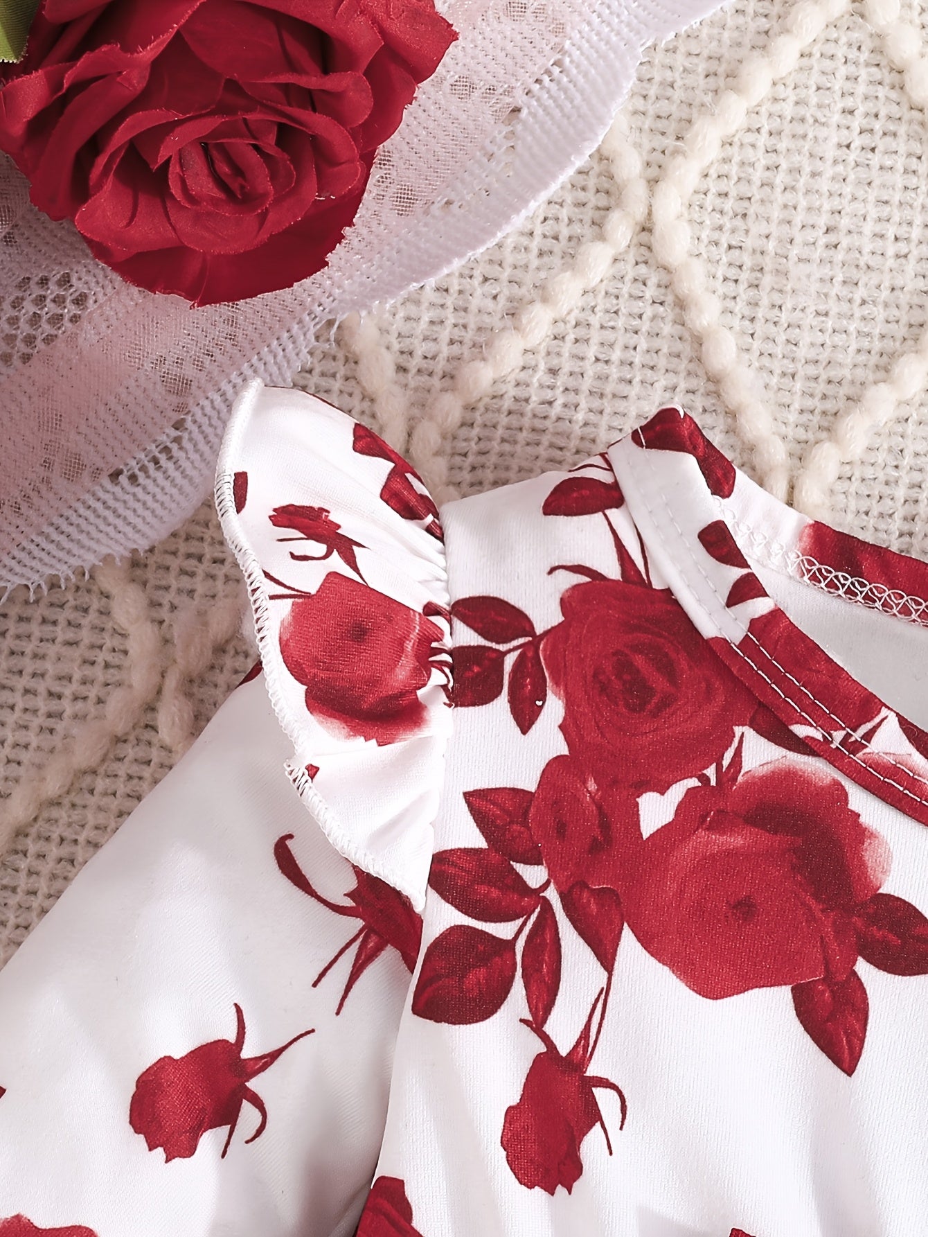 Девчачий топ с цветочным принтом и комплект с подходящими брюками для девочек до 12 лет, полиэстеровая трикотажная ткань