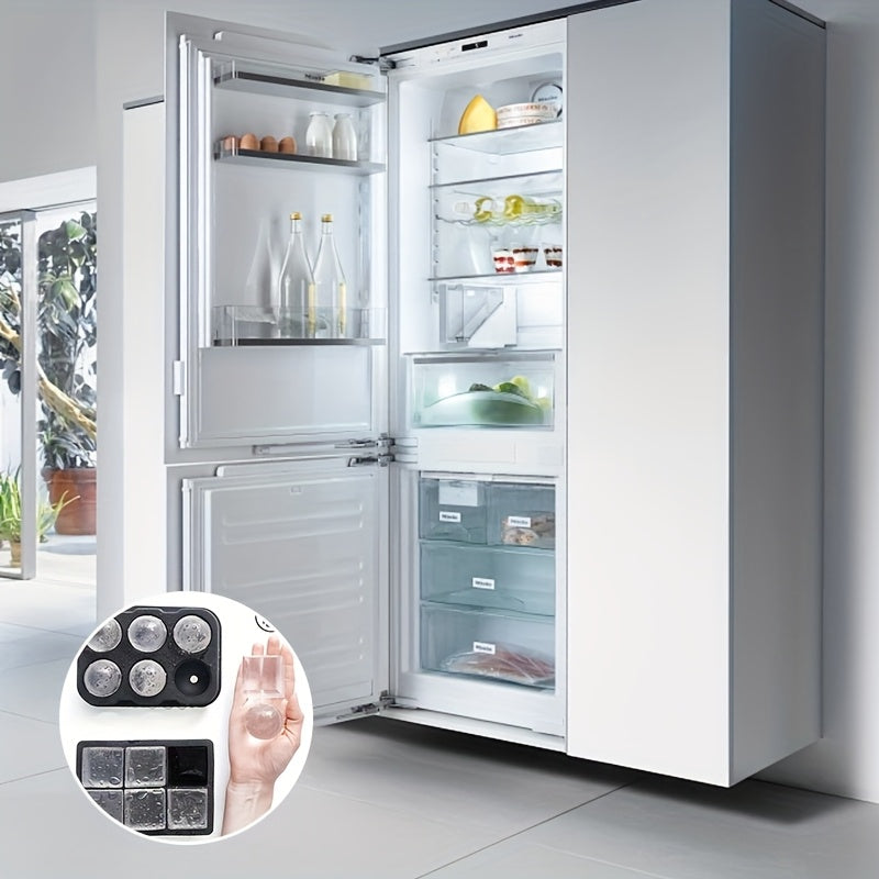 2pcs Silicone Ice Cube Trays Reusable Large Square & Sphere Molds for Drinks