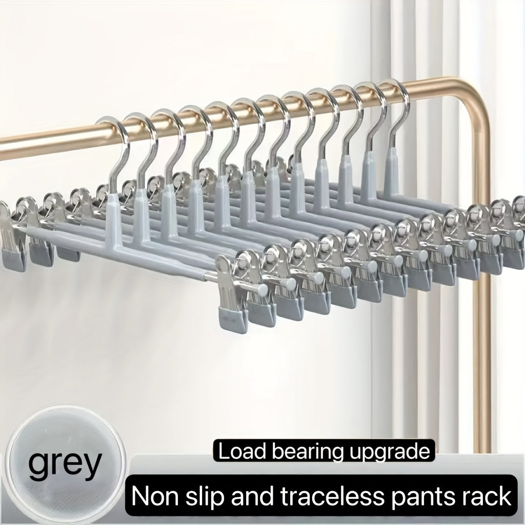 10 Premium Stainless Steel Pants Hangers with Adjustable Clips Heavy Duty No Slip