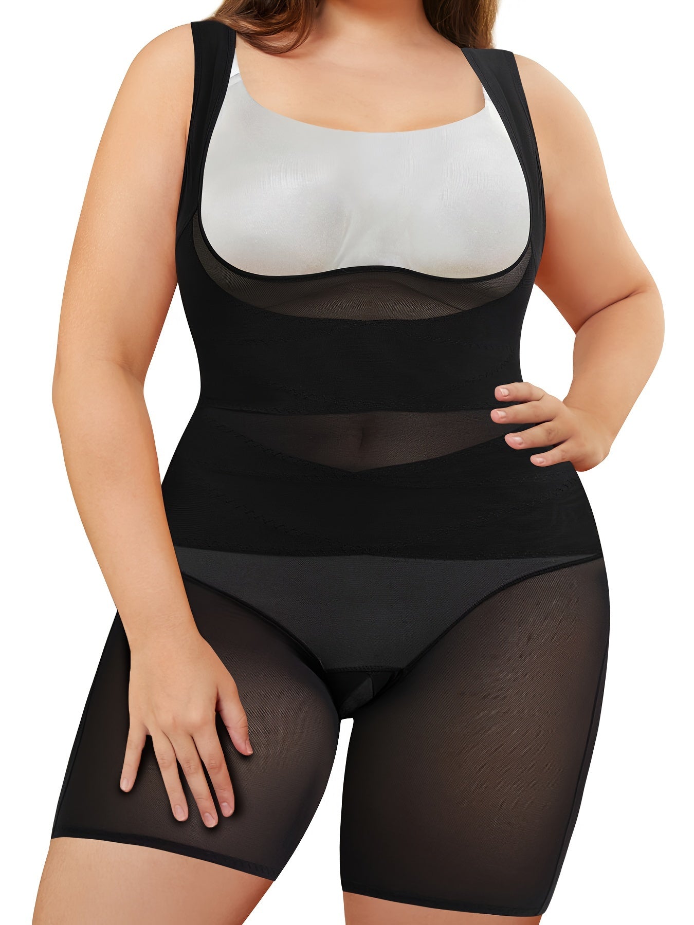Plus Size Womens Breathable Sports Bodysuit Mesh Shorts Style Butt Lift Thigh Slimming
