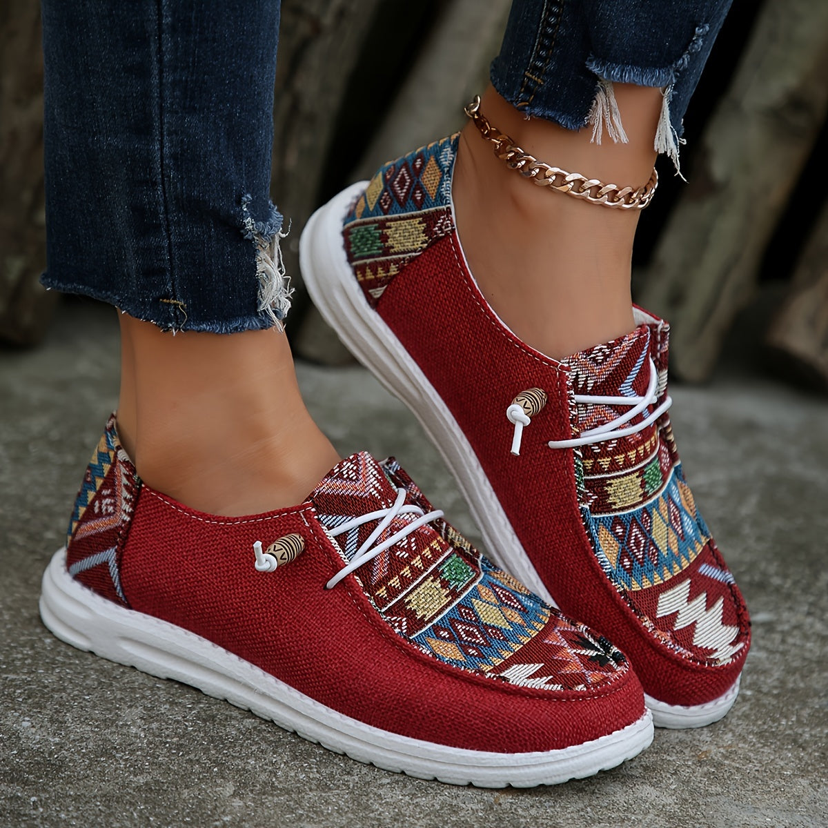 Women's Bohemian Fabric Slip-On Flats All-Season Casual Solid Color