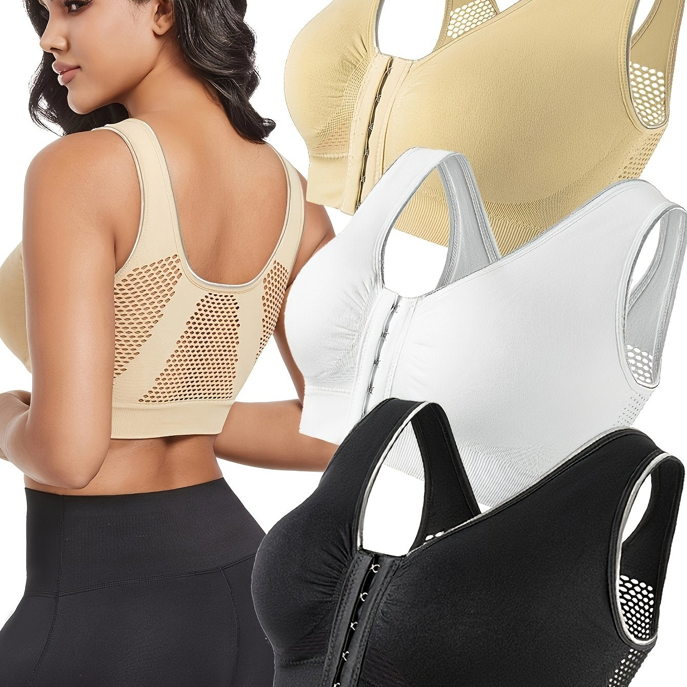 Women's Sports Bras 3-Pack Breathable Mesh Low Support Gym Yoga Crop Tops