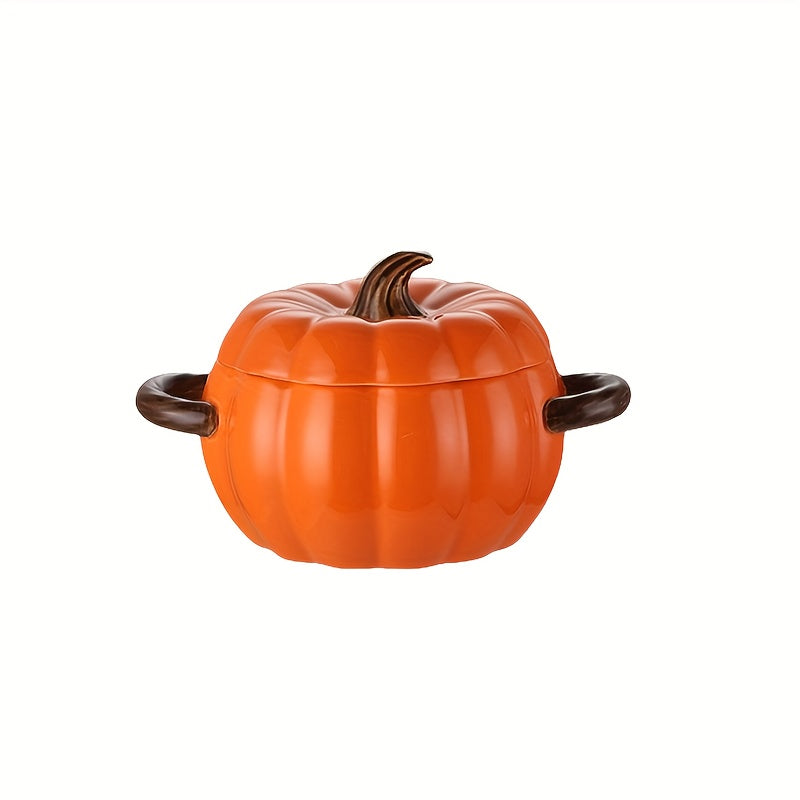 Ceramic Pumpkin-Shaped Soup Pot with Lid and Handles for Stews and Salads