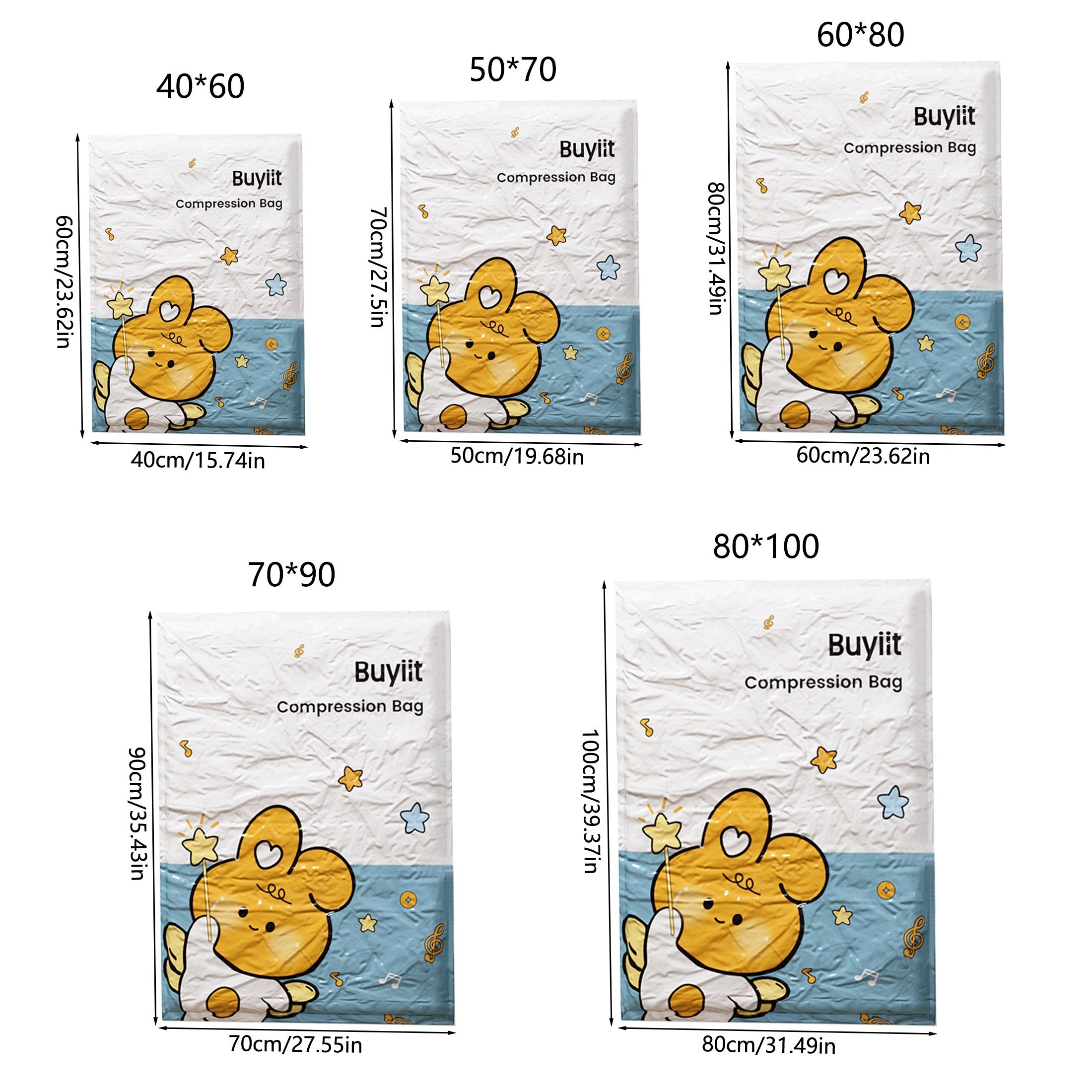 3 ta yurak bargi quyonli vakuum saqlash sumkallari to'plami, yostiq, kiyim, to'shaklar uchun, joyni tejash