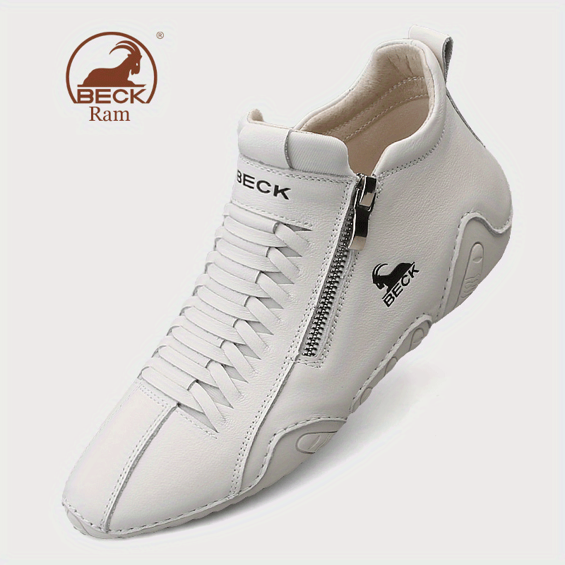 Men's Casual Leather Shoes with Non-Slip Rubber Sole and Zipper Closure