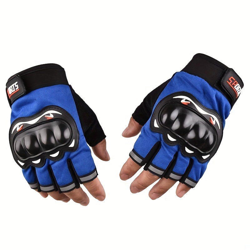Nylon Woven Half-Finger Riding Gloves with Hook and Loop Closure for Motorcycle Riding