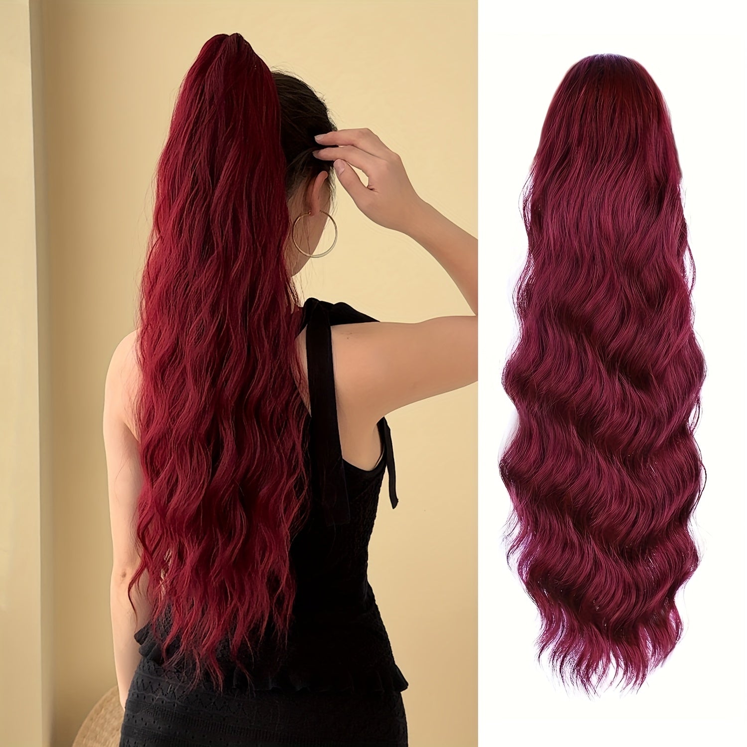 Women's 24-Inch Long Wavy Synthetic Ponytail Extension Drawstring Deep Wave