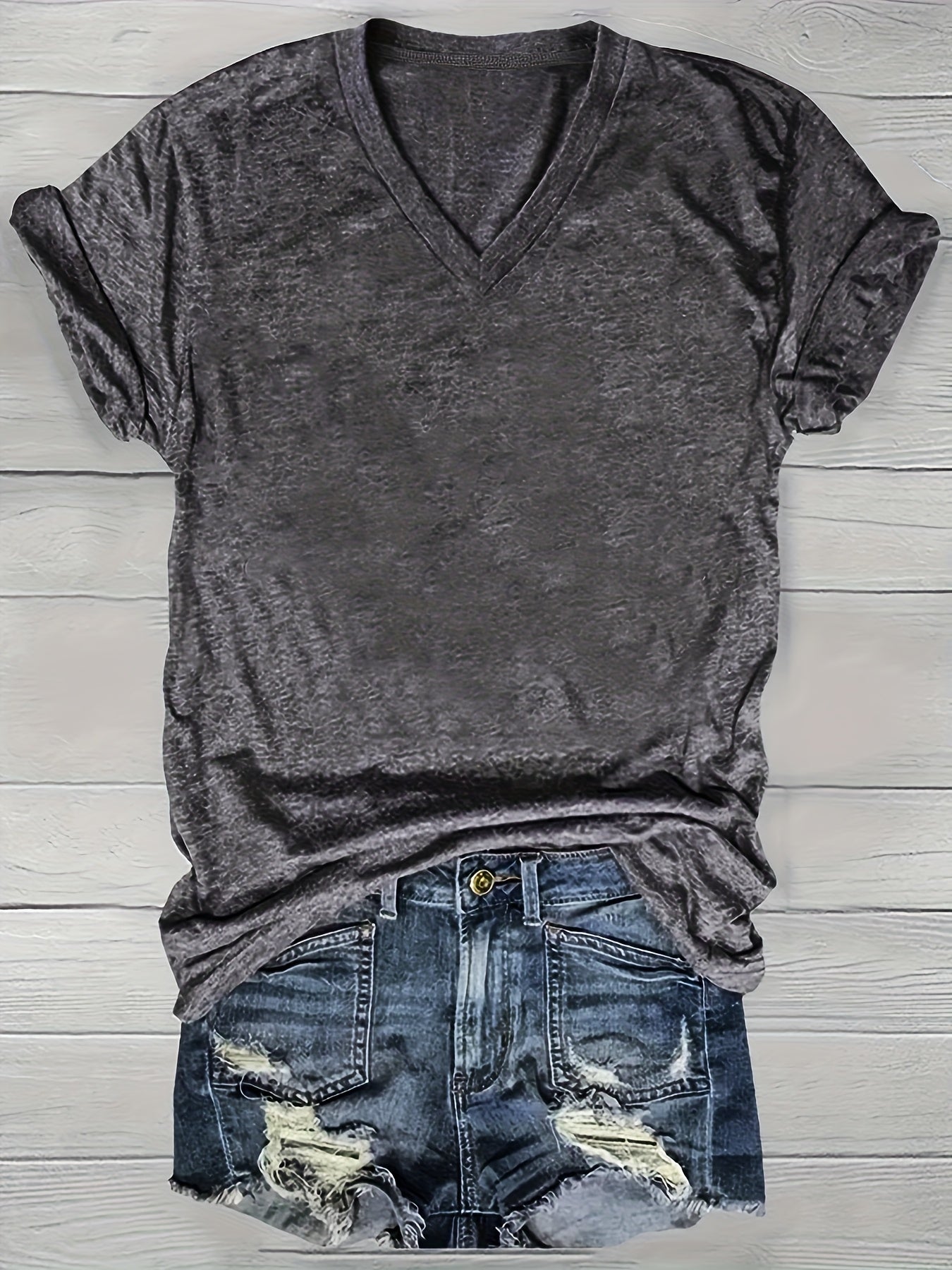 Women Solid Color V-Neck T-Shirts Casual Short Sleeve Spring Summer