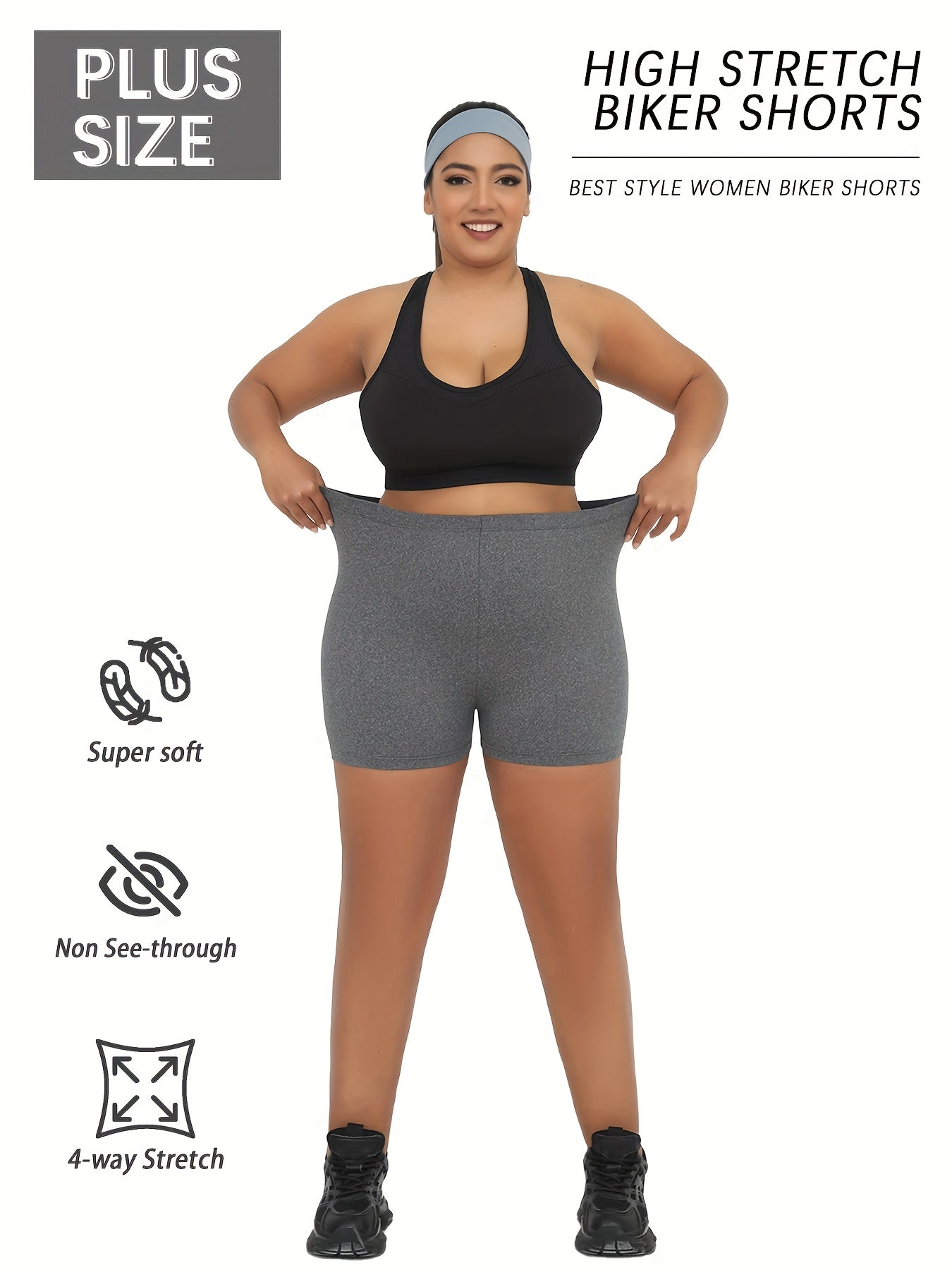 Plus Size High-Waist Biker Shorts for Women Yoga Running Blue
