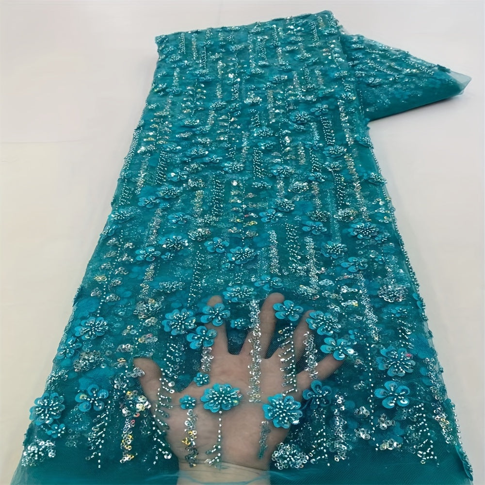 French Net Lace Fabric 2.5 Yards Beaded Wedding Bridal Peach Cotton Polyester