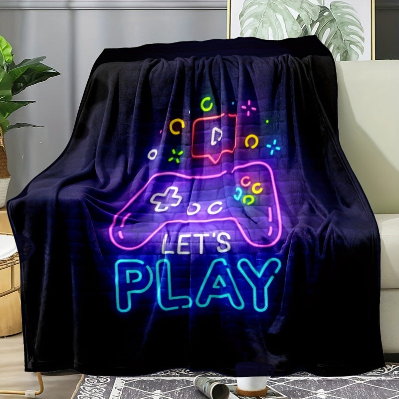 Neon Gamepad Throw Blanket Soft Flannel for Boys Teens Adults Bedding Gift