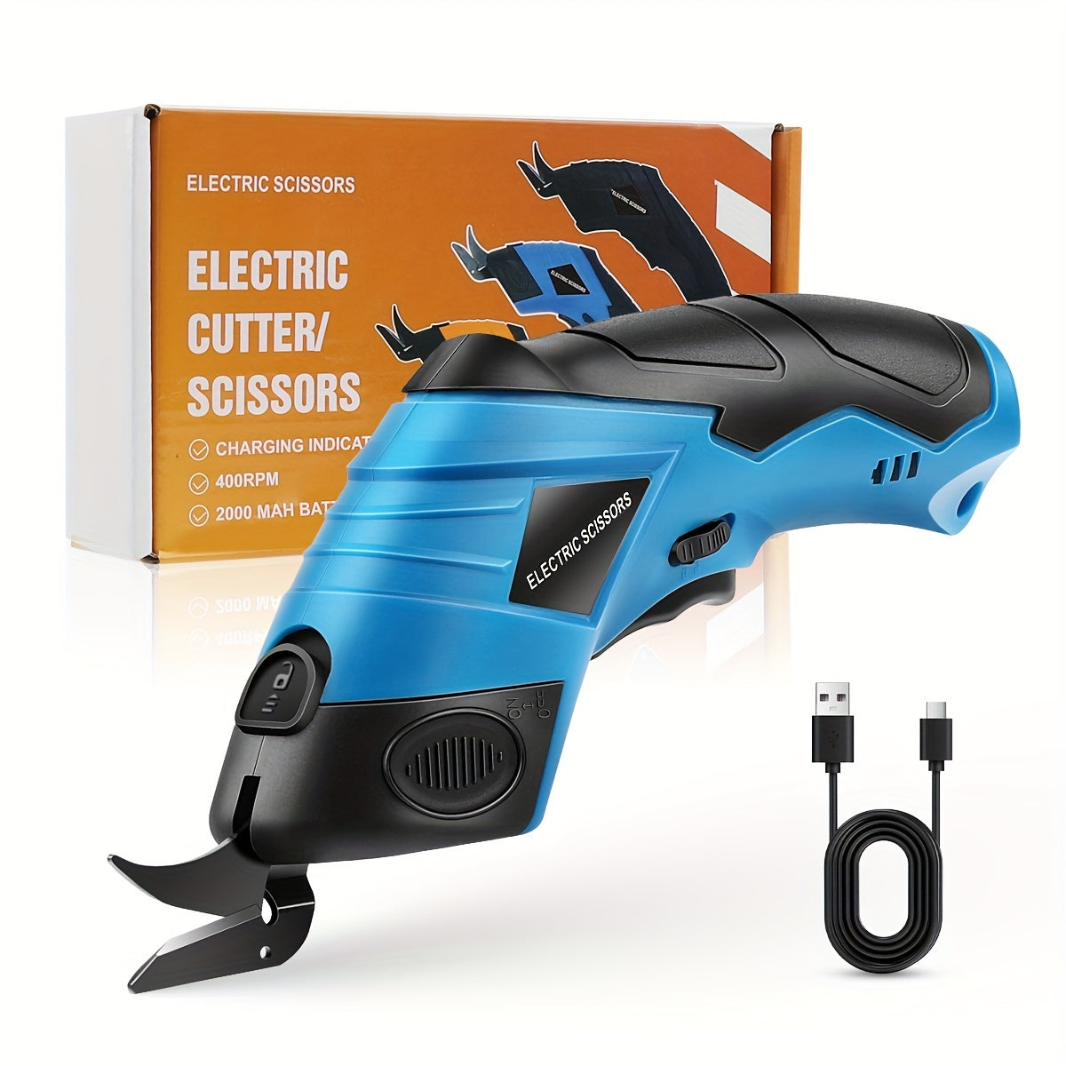 Electric Scissors Handheld Fabric Cutter USB Rechargeable 400RPM for Clothing Cardboard Carpet