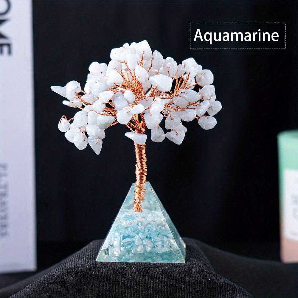 Decoración de árbol de cristal con base de pirámide de piedra natural para meditación, alineación de chakras, Feng Shui