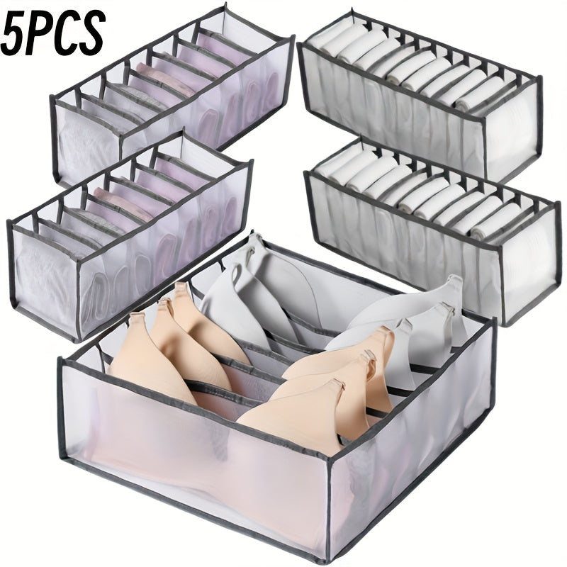 Foldable Mesh Drawer Organizers Set of 5 for Underwear Socks Ties Space-Saving Closet Storage