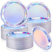 Set of 10/30 Rainbow Holographic Disposable Plates 17.78cm Round Party Dinnerware