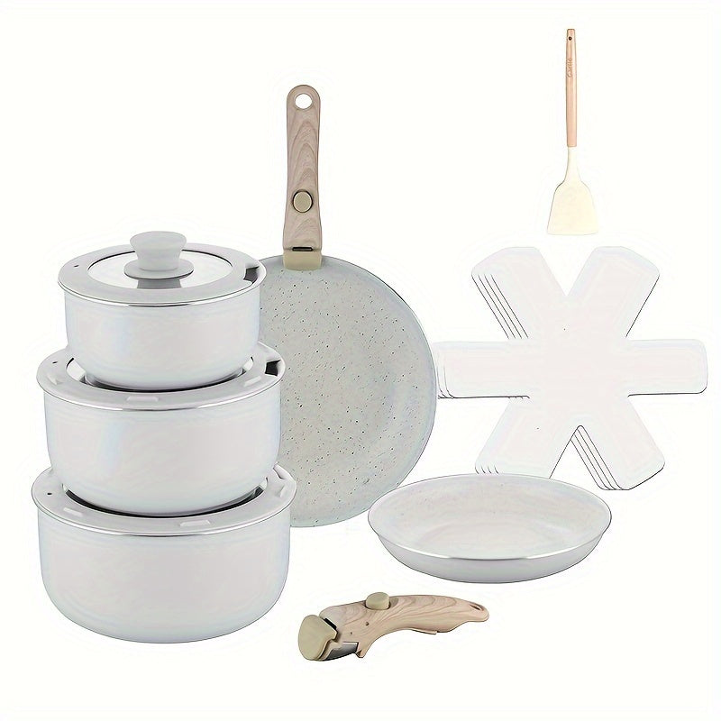 Cookware Set for Home and Camping, Non-Stick Milk and Soup Pots, Silicone Lids