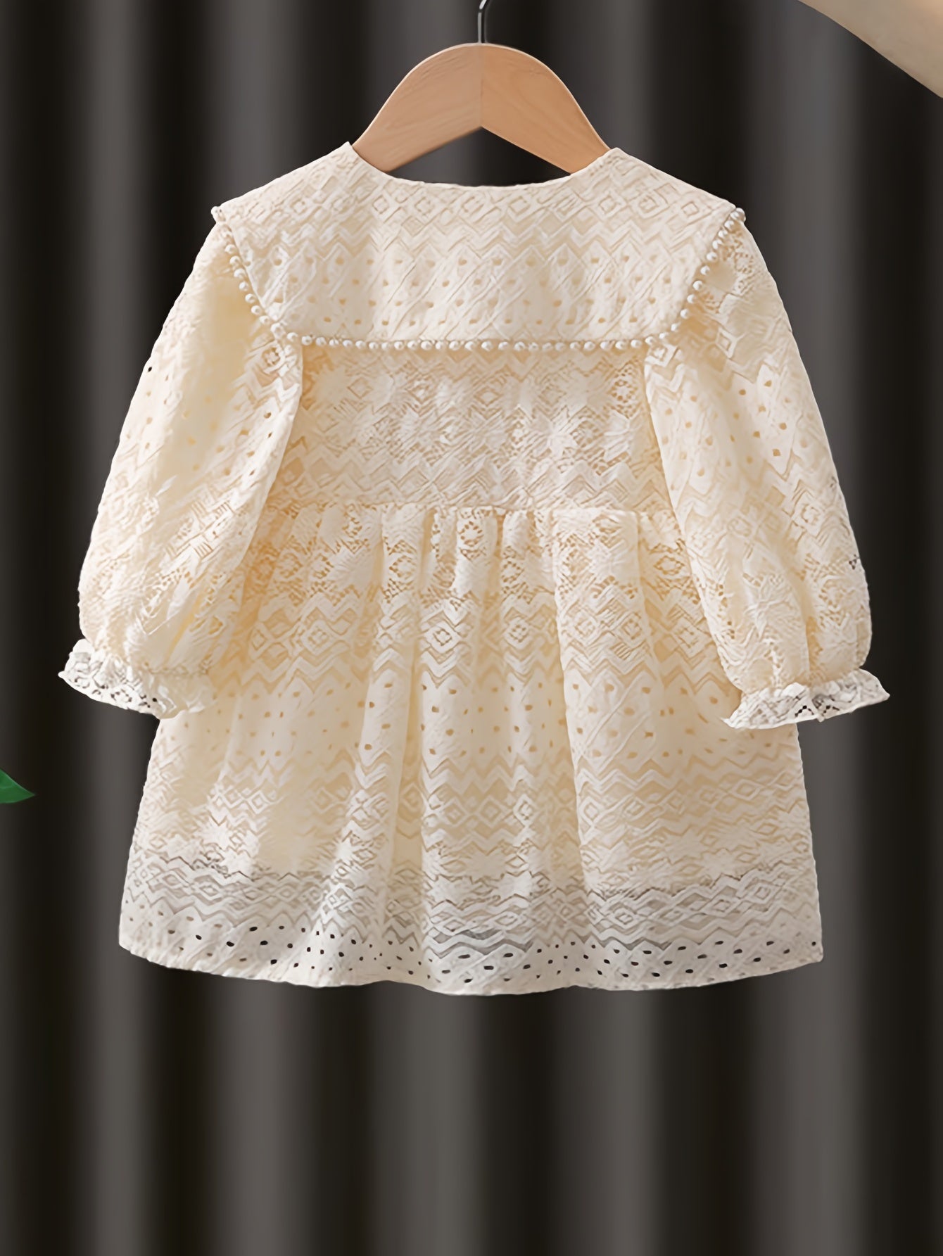 Girls' Long Sleeve Lace Dress Solid Color Flared Polyester All Seasons
