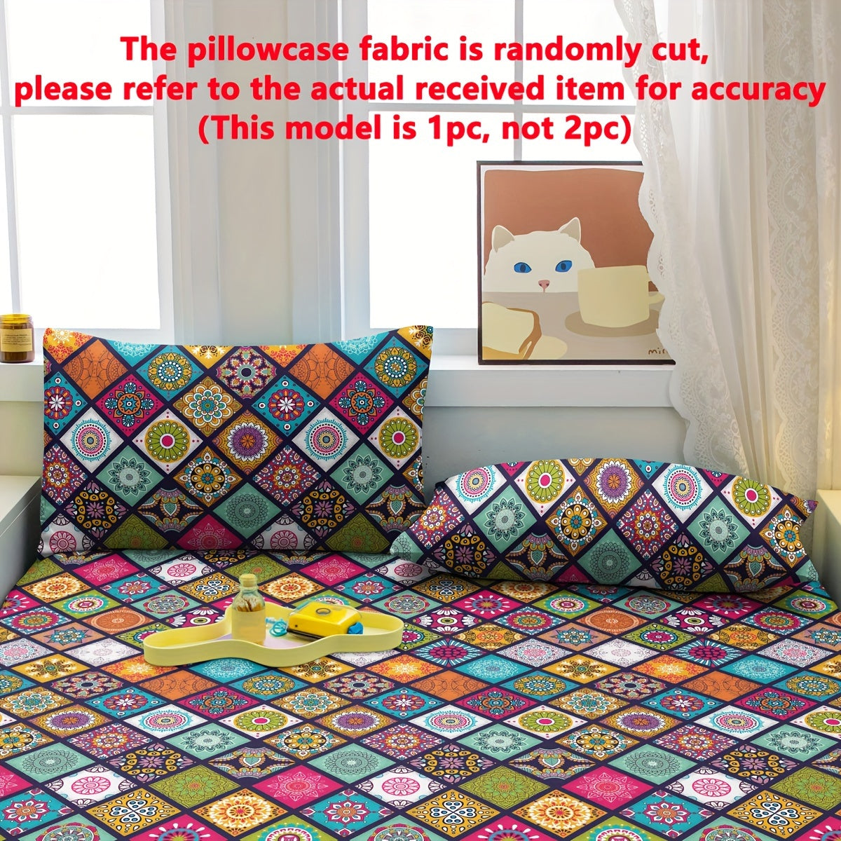 Bohemian Pattern Printed Pillowcase Soft Bedding Cover with Pocket Closure Polyester Quilted Machine Washable for Home and Kitchen