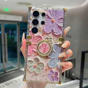 Vintage Oil Painting Flower TPU Phone Case with Ring Bracket for Samsung Galaxy S25 Ultra S24 Ultra S23 Ultra S22 Ultra S25 Plus S24 Plus S23 Plus S22 Plus S25 S24 S23 S22