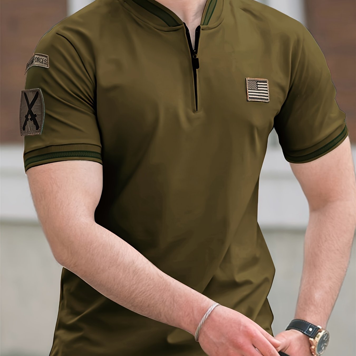 Camisa con cremallera transpirable para hombre con patrón geométrico para actividades al aire libre casuales