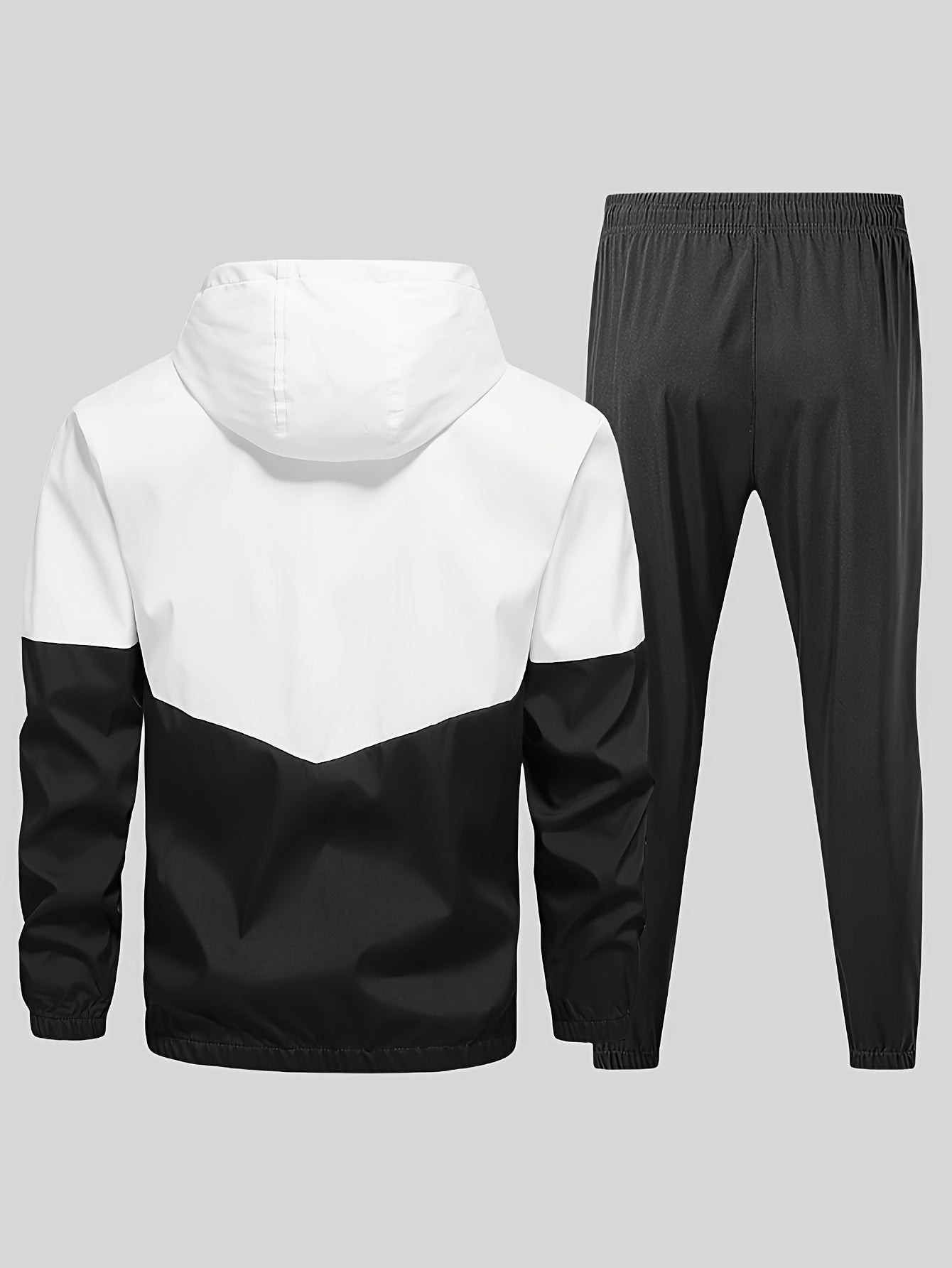 Men's Sports Suit Hooded Jacket and Pants Color Block Polyester Regular Fit