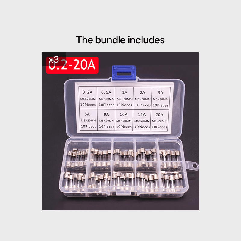 72Pcs Assorted Glass Tube Fuse Kit 0.2A–30A, 5x20mm & 6x30mm