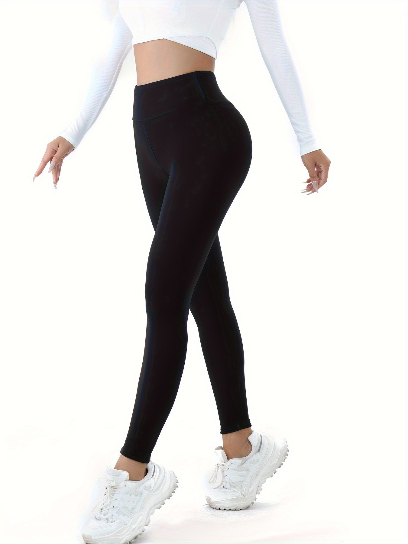 Women's High-Waist Thermal Leggings Knit Fabric Solid Color Fall Winter