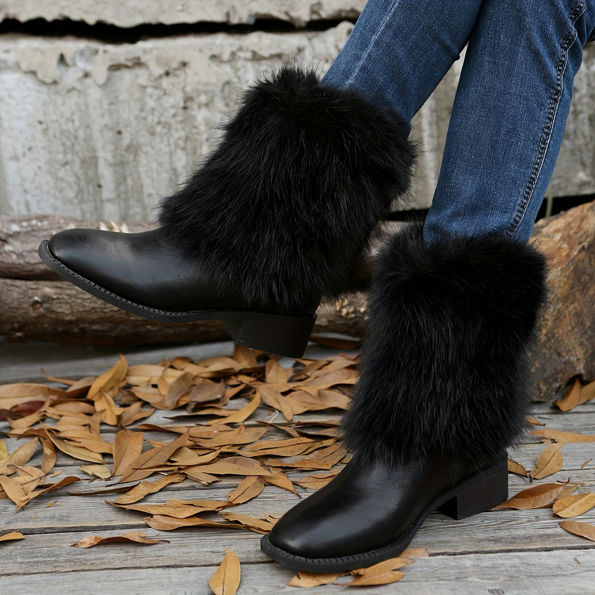 Женские ботинки из искусственного меха на осень-зиму, до середины икры, противоскользящие, теплые