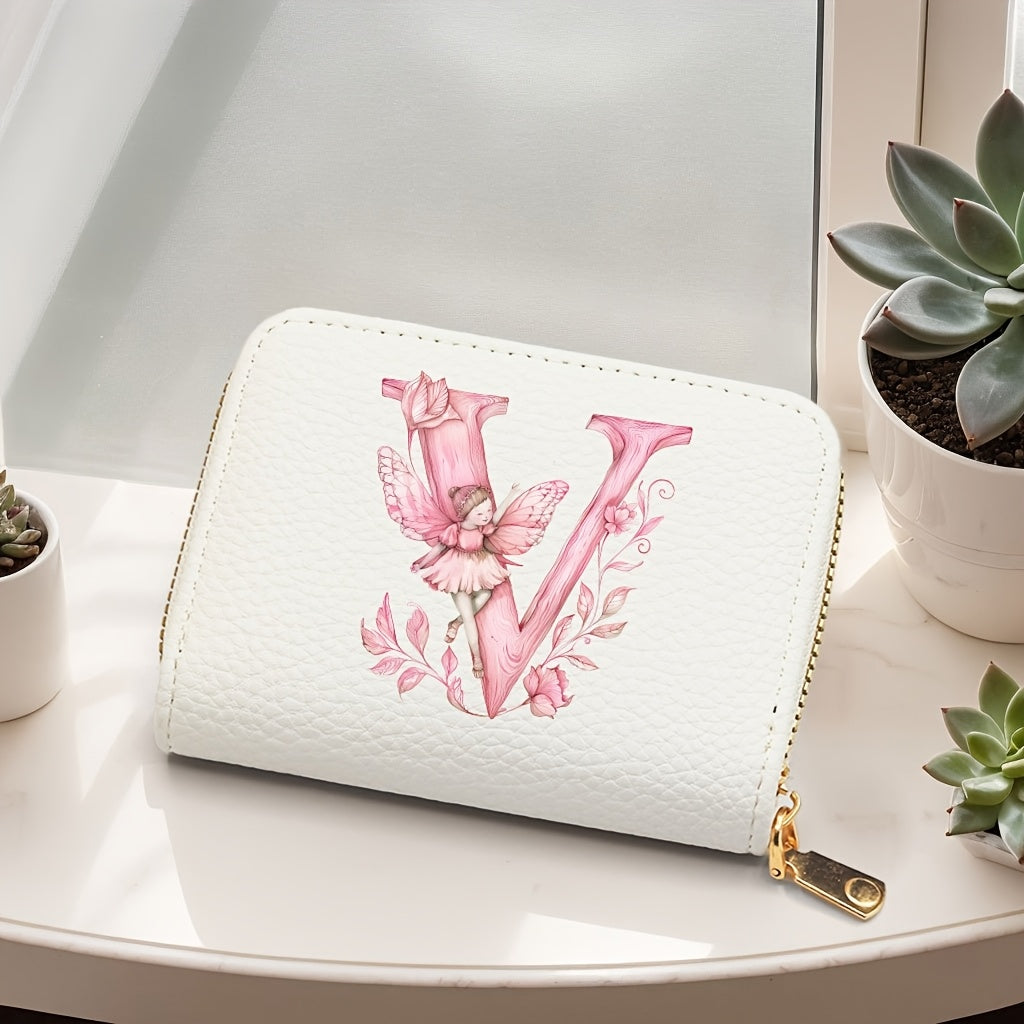 Tarjetero de mujer de cuero sintético, estilo acordeón delgado, con cierre de cremallera para monedas