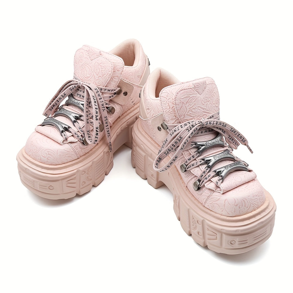 Women's Gothic Platform Boots Leather-Style Lace-Up Edgy All-Season Footwear