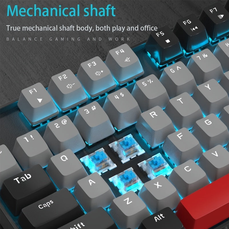 87-Key Mechanical Gaming Keyboard Backlit Wired Ergonomic Black and Blue