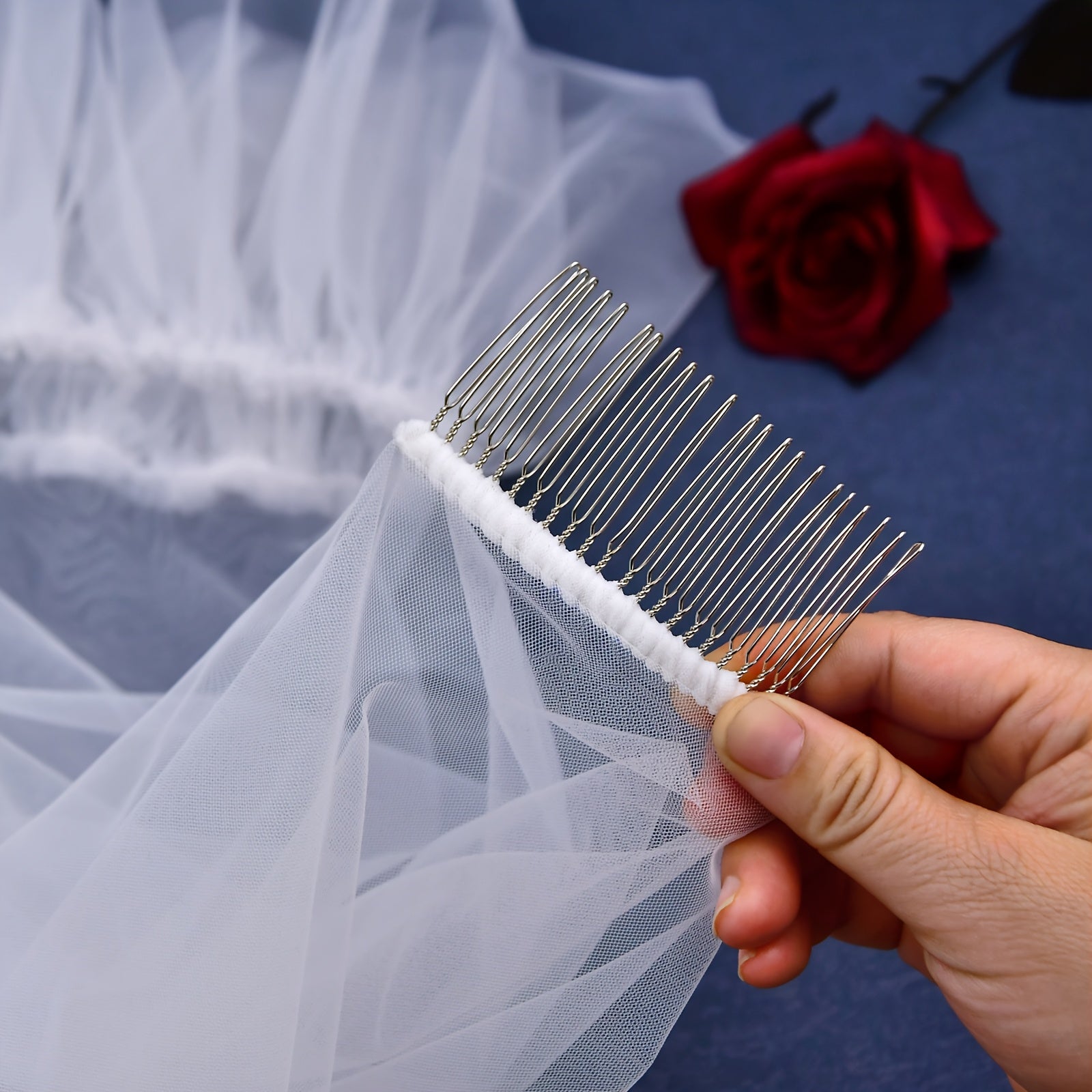 Bridal Veil with Multi-Layer Ruffles and Lace for Wedding Hair Accessories