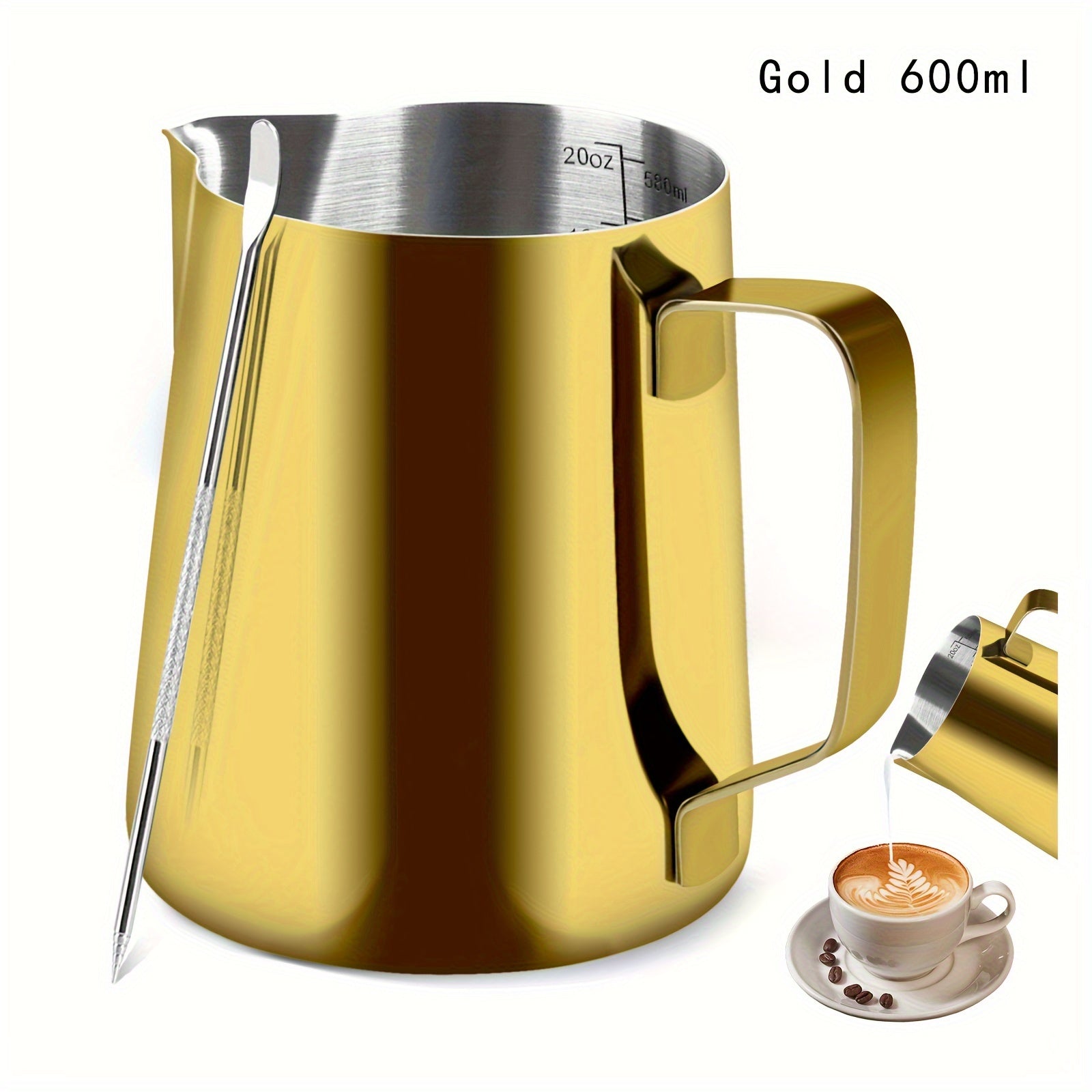 Taza de café de acero inoxidable de 20oz con espumador de leche y aguja para flor de extracción