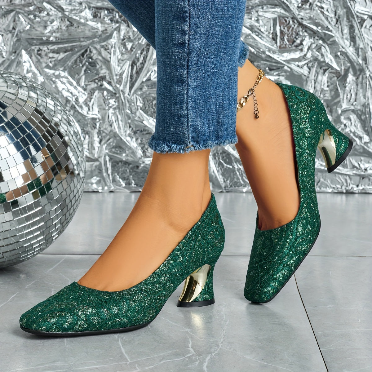 Ladies' Fashionable Mule High Heels, Comfortable Bright Thick Heels